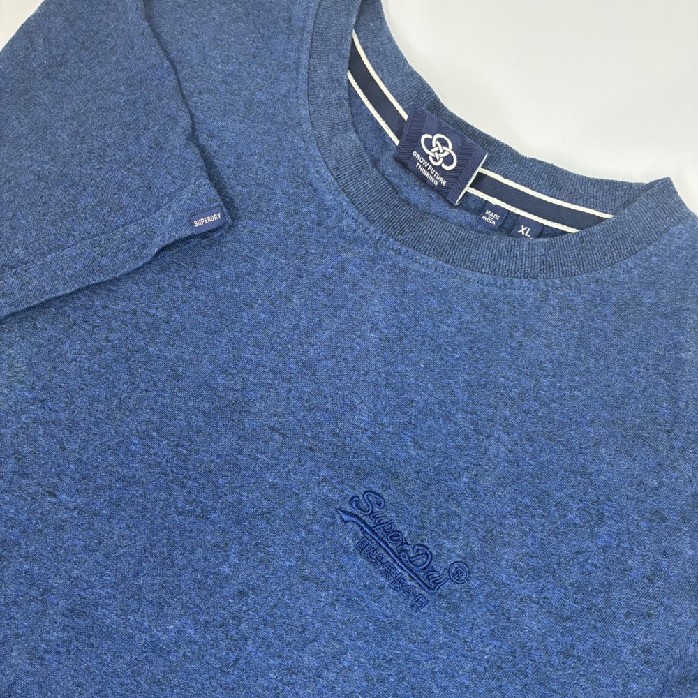 Superdry Mens Organic Cotton Heather Blue Embroidered Logo T-Shirt XL